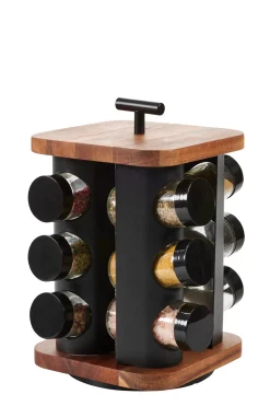 Tarros De Hierbas<CASA Acacia Lux Carrusel De Hierbas 12 Botes Rotacion De 360° Negro, Natural