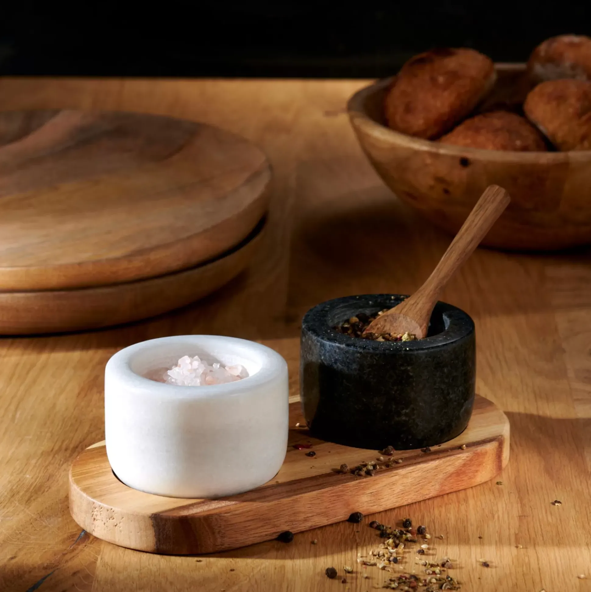 Accesorios De Cocina<CASA Marble Pimentero/Salero Con Cuchara Y Sop. Negro, Blanco, Natural