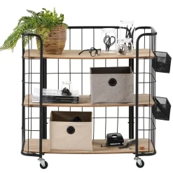 Estanterías<CASA Oslo Con Ruedas 3 Baldas Negro, Natural